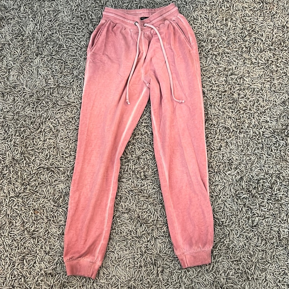 Pink sweatpants, no holes, no stains, worn a few times.